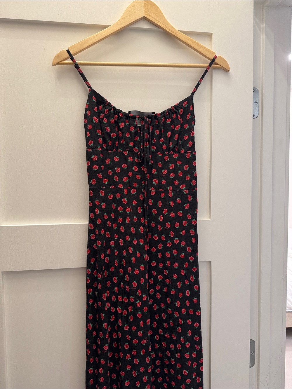 Realisation Par Black Dress with Red Rose Pattern